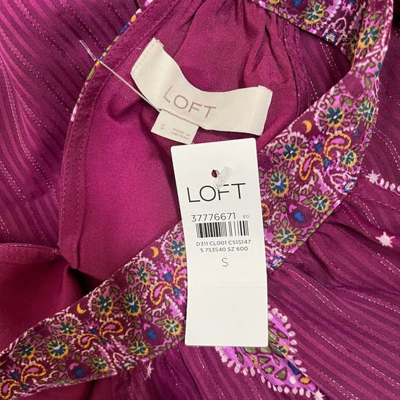 Loft Shimmer Stripe Mosaic Bow Back Halter Top Purple Paisley Womens S‎ NWT - Picture 7 of 10